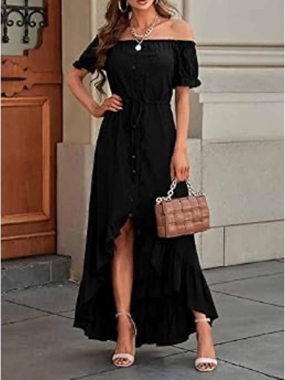 Black Women's Button-Front Maxi Dress